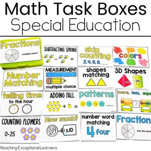 Cajas de tareas de matemáticas para educación especial