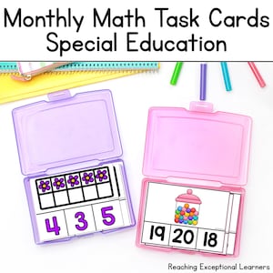 Tarjetas mensuales de tareas matemáticas para educación especial, educación en el hogar y aprendizaje temprano