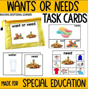 Tarjetas de tareas de deseos o necesidades de educación especial