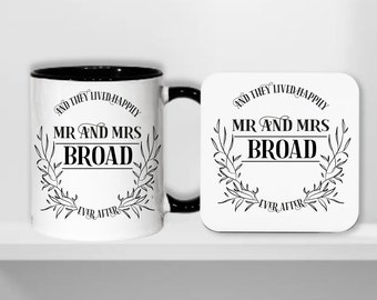 Wedding Mug and Coaster Set, Couples Gift, Personalised Wedding Gift, Mr & Mrs Gift, Couples Mug, Anniversary Gift, Gift For Bride and Groom