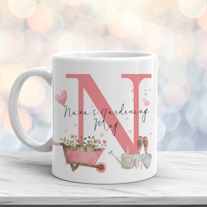 Personalised Gardening Mug, Pink Initial Mug, Gardening Gift for Women, Birthday Gift For Her, Friend Gift, Garden Lover Gift, Garden Mug