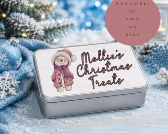 Personalised Christmas Treat Tin, Christmas Sweet Tin, Kids Christmas Gift, Personalised Christmas Eve Gift, Stocking Filler, Snowman Tin
