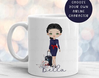 Navy Airline Cabin Crew Mug, Personalised  Flight Attendant Air Hostess Mug, Cabin Crew Gift, Gaining Wings Gift For Her, Gift To Daughter