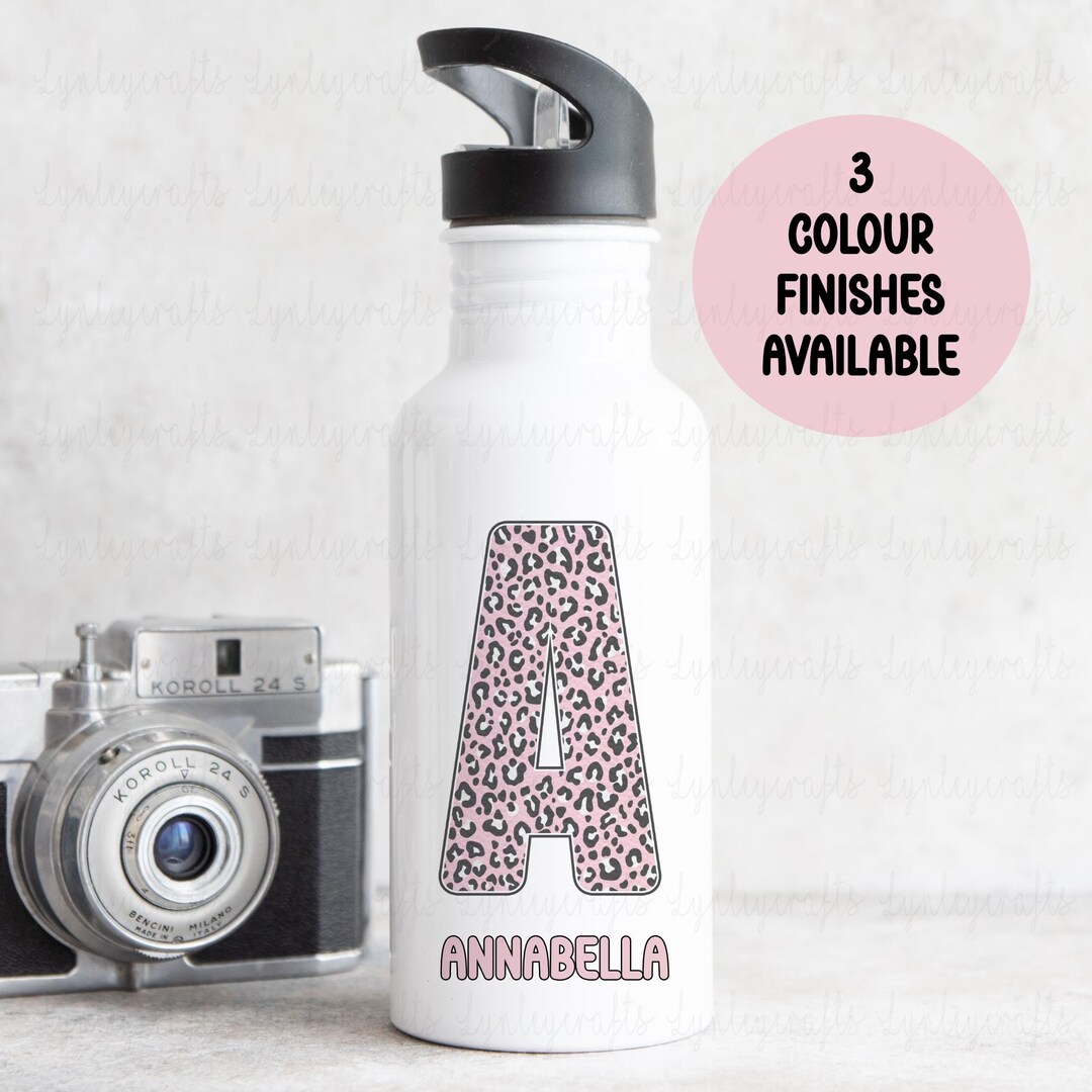 Personalised Leopard Print Water Bottle, Leopard Print Initial Gift ...