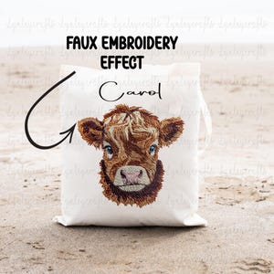 Personalised Highland Cow Tote Bag, Highland Cow Gifts, Cow Lover Shopping Bag, Long Handle Tote Bag, Scottish Cow Gifts, Gift For Friend