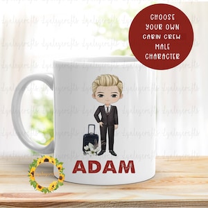 Male Cabin Crew Mug, Personalised Flight Attendant Mug, Cabin Crew Gift For Him, Gaining Wings Gift For Cabin Crew, Travel Staff Gift