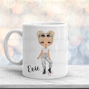 Personalised Character Girl Mug, Mug for Her, Best Friend Gift, Teenage Daughter Mug, Choose Your Own Character Gift, Cute Girly Coffee Mug