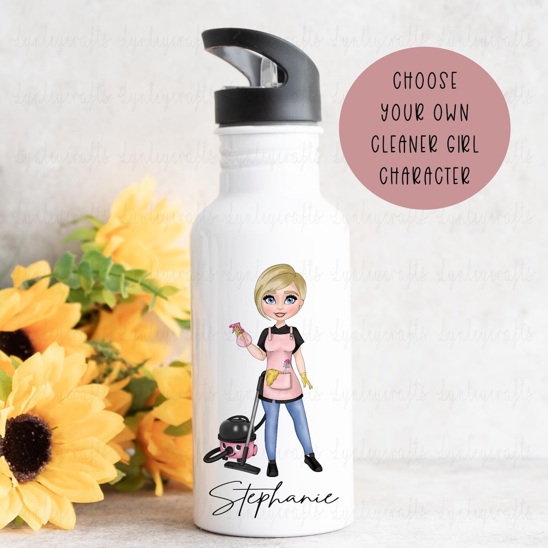 Personalised Cleaner Girl Water Bottle, Character Cleaning Girl ...