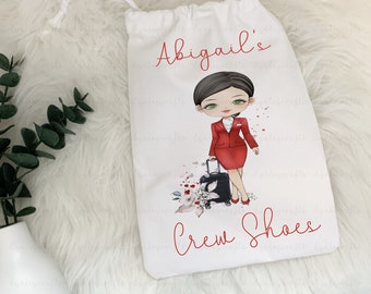 Cabin Crew Shoe Bag, Personalised Drawstring Bag, Flight Attendant Air Hostess Bag, Cabin Crew Gift, Virgin Red Staff Shoe Bag