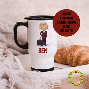 Cabin Crew Travel Mug, Cabin Crew Gift For Him, Best Friend Gift, Air Steward Character Boy, Flight Attendant Mug, Male Travel Mug
