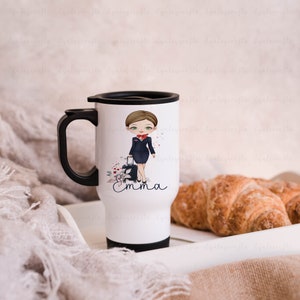 Cabin Crew Travel Mug, Girl Cabin Crew Gift, Best Friend Gift, Air Hostess Character Girl, Flight Attendant Mug, Travel Girl Mug Hot Drinks