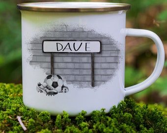 Football Camp Mug, Personalised Football Mug, Metal Enamel Mug For Dad, Fathers Day Gift, Gift For Football Fan, Football Gift For Men