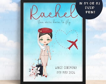 Personalised Cabin Crew Wall Art, Gaining Wings Gift, Cabin Crew Gifts, Airline Wings Ceremony, Newly Qualified Air Hostess Keepsake