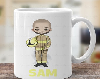 Personalised Firefighter Mug, Fire Fighter Gift For Him, Fireman Mug, Gift For Dad, New Fire Station Job Gift, Choose Your Own Character