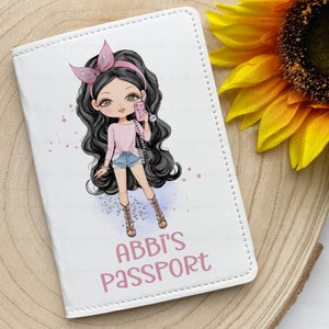 Personalised Passport Cover For Girls, Girl Character Passport Holder, Gift For Teenage Girl, First Passport Holder, Kids Travel Document