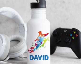 Personalised Football Water Bottle, Boys Sports Drink Bottle, World Cup 2022, Boys Birthday Gift, Girls Birthday Gift, Football Gifts