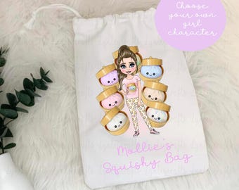 Personalised Kawaii Dumpling Bag, Girl Character Bag, Fidgets And Squishy Storage, Girls Birthday Gift, Viral Squishy Toy Gift