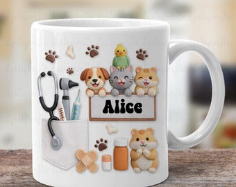 Personalised Vet Mug, Custom Name Veterinary Mug, Cute Animal Nurse Gift, Dog Cat Bird Mug, Vet Assistant Gift, Veterinary Clinic Cup