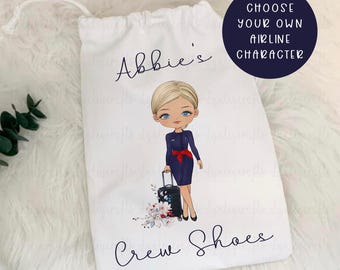 Cabin Crew Shoe Bag, Personalised Drawstring Bag, Flight Attendant Air Hostess Bag, Cabin Crew Gift, French Airline Staff Shoe Bag