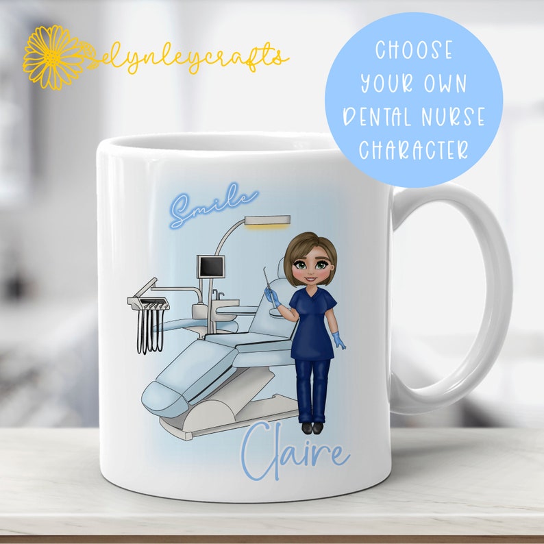 Dental Nurse Mug, Personalised Choose Your Own Character Girl, Dental Nurse Gifts, Gift For Dental Assistant, Gift For Daughter, Scrubs Mug image 2