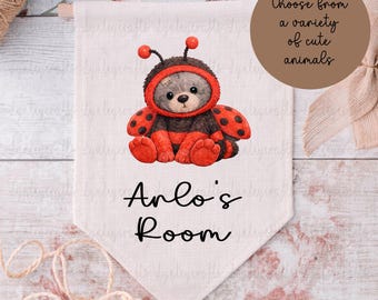 Cute Animal Themed Bedroom Sign, Childrens Bedroom Pennant, Nursery Wall Hanging, Baby Bear Gift