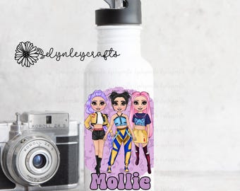Personalised K-Pop Water Bottle, K-Pop Character Gift, Girls School Water Bottle, Korean Girl Band Gift, Pop Music Lover Drinks Bottle