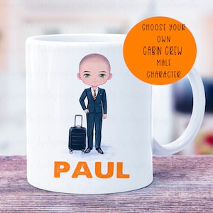 Orange Airline Cabin Crew Mug, Personalised Male Flight Attendant Mug, Cabin Crew Gift For Him, Gaining Wings Gift For Cabin Crew