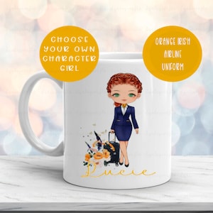 Orange Uniform Cabin Crew Mug, Personalised Flight Attendant Air Hostess Mug, Cabin Crew Gifts For Her, Gaining Wings Gift For Cabin Crew