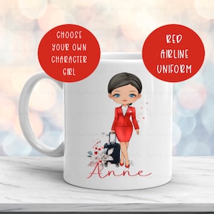 Personalised Cabin Crew Mug, Flight Attendant Air Hostess Mug, Cabin Crew Gift, Gaining Wings Gift For Cabin Crew, Red Airline Uniform