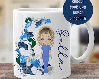 Personalised Nurse Mug, Nurse Gifts For Her, Nurse Graduation Gift, Health Care Assistant Mug, Choose Your Own Nurse Character And Uniform