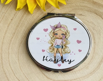 Compact Mirror Personalised, Gift For Teenage Girl, Personalised Compact Mirror Bridesmaid, Silver Compact Mirror UK, Girls Birthday Gift
