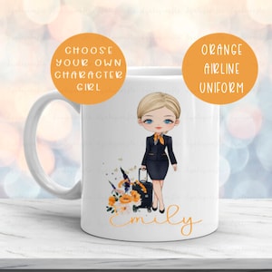 Orange Uniform Cabin Crew Mug, Personalised Flight Attendant Air Hostess Mug, Cabin Crew Gift, Gaining Wings Gift For Cabin Crew