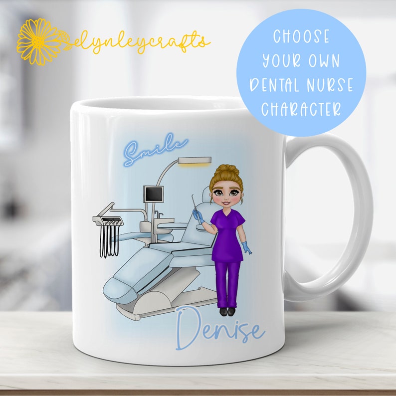 Dental Nurse Mug, Personalised Choose Your Own Character Girl, Dental Nurse Gifts, Gift For Dental Assistant, Gift For Daughter, Scrubs Mug image 3