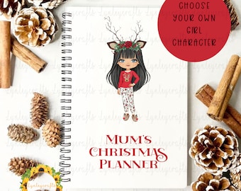 Personalised Christmas Planner For Her, Christmas Girl Character, Christmas List Notebook For Mum, Gift For Sister, Christmas Plans Notebook