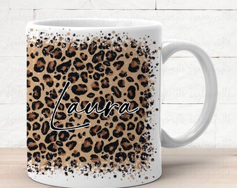 Personalised Leopard Print Mug, Leopard Print Pattern Mug, Leopard Print Gifts For Her, Animal Print Mug, Birthday Mug For Girls, Spotty Mug