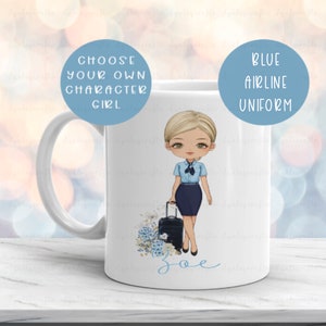 Blue Airline Cabin Crew Mug, Personalised  Flight Attendant Air Hostess Mug, Cabin Crew Gift, Gaining Wings Gift For Her, Gift To Daughter