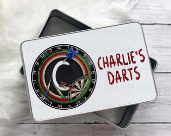 Personalised Darts Box, Dart Player Gifts, Metal Darts Holder Tin, Darts Birthday Gift, Alphabet Initial Darts Gift For Him, Darts Team Gift
