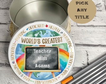 Personalised Teacher Metal Tin, Classroom Gift For Teacher, Thank You Teacher Gifts, Teacher Trinkets Storage Tin, Sticker Box For Teacher