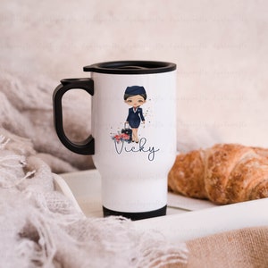 Cabin Crew Travel Mug, Navy Uniform Cabin Crew Gift, Best Friend Gift, Air Hostess Character Girl, Flight Attendant Mug, Travel Girl Mug