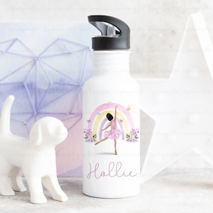 Girls Ballerina Water Bottle, Personalised Dance Drinks Bottle, Rainbow Sports Bottle, Ballerina Gift For Girls, Girls Birthday Gift