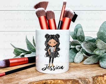 Personalised Make Up Holder, Girl Character Make Up Pot, Cosmetic Brush Holder, Make Up Accessory Gift For Girls, Teen Girl Birthday Gift