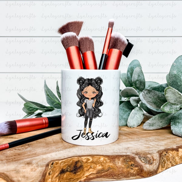 Personalised Make Up Holder, Girl Character Make Up Pot, Cosmetic Brush Holder, Make Up Accessory Gift For Girls, Teen Girl Birthday Gift