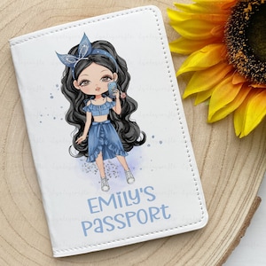 Personalised Passport Cover For Girls, Girl Character Passport Holder, Gift For Teenage Girl, First Passport Holder, Kids Travel Document