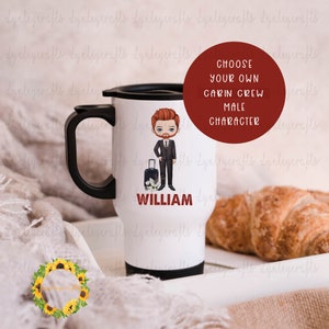 Cabin Crew Travel Mug, Male Cabin Crew Gifts, Best Friend Gift, Air Steward Character Boy, Flight Attendant Mug, Male Travel Mug