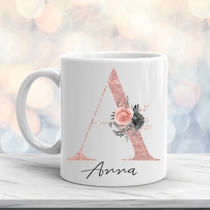 Personalised Initial Mug, Rose Gold Mug, Glitter Mug, Birthday Gift For Her, Mug For Her, Friendship Gift