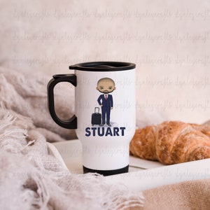 Cabin Crew Travel Mug, Male Cabin Crew Gift, Best Friend Gift, Air Steward Character Boy, Flight Attendant Mug, Male Travel Mug