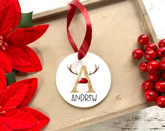 Personalised Reindeer Christmas Bauble, Christmas Tree Decoration With Name, Family Christmas Bauble, Stocking Filler Gift, Reindeer Antler