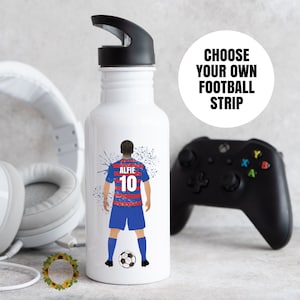 Personalised Football Water Bottle, Boy&#39;s Drinks Bottle, Back To School Supplies, Gift For Football Fan, Birthday Gift For Dad, Custom Drink