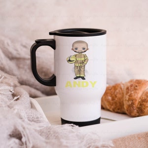 Personalised Fireman Travel Mug, Firefighter Gift, New Fireman Job Gift, Emergency Worker Mug, Gift For Him, Travel Coffee Mug For Him
