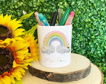 Teacher Rainbow Pen Pot, Personalised Teacher Gifts, Classroom Gift For Teacher, End Of Term Gifts, Classroom Pen Holder, Thank You Teacher